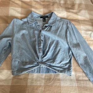 Forever 21 cropped denim shirt long sleeve